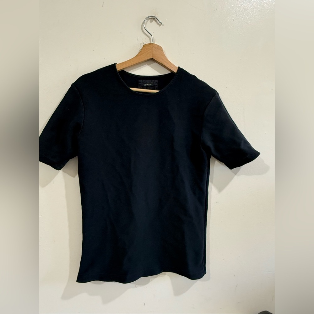 Lemaire Black Short-Sleeve Crewneck Tee — Minimal Knit Top